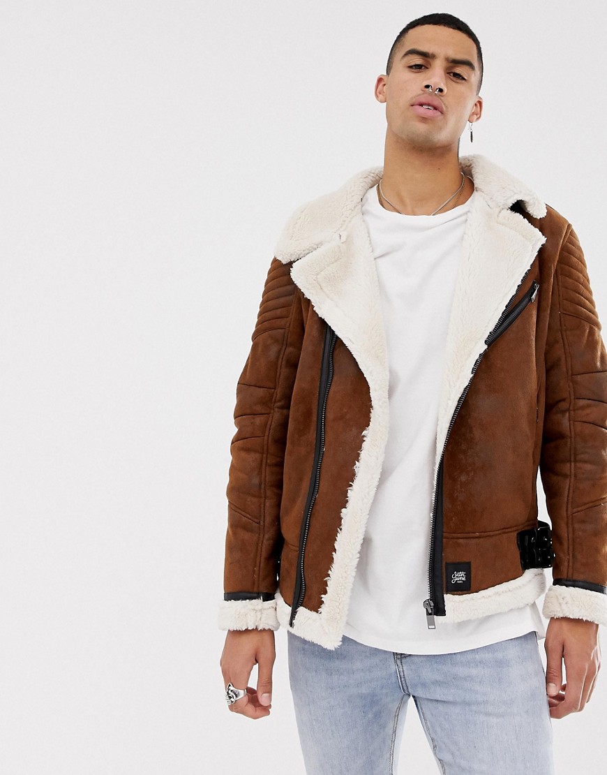 Sixth June faux shearling jacket in brown