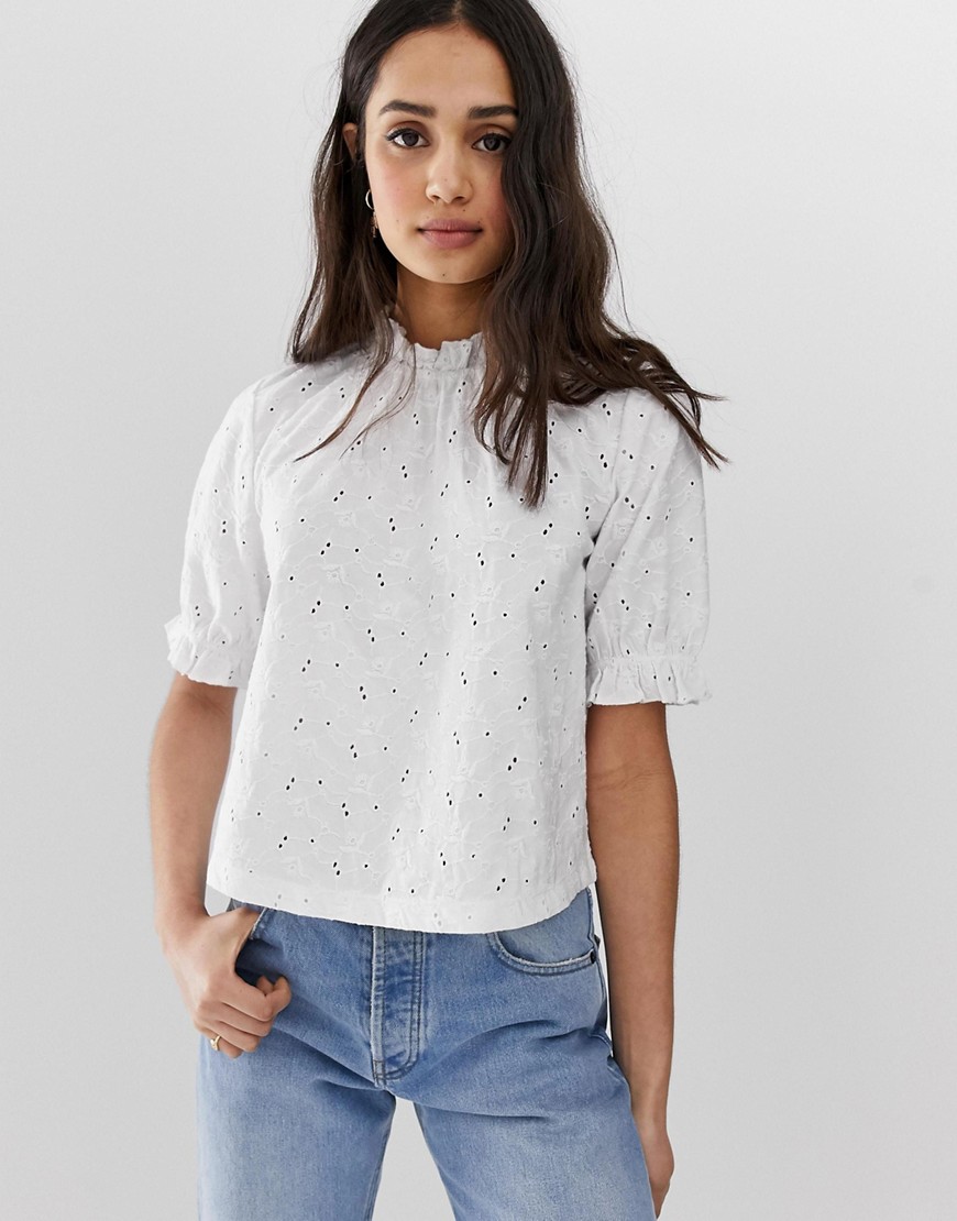 ASOS DESIGN broderie top with high neck