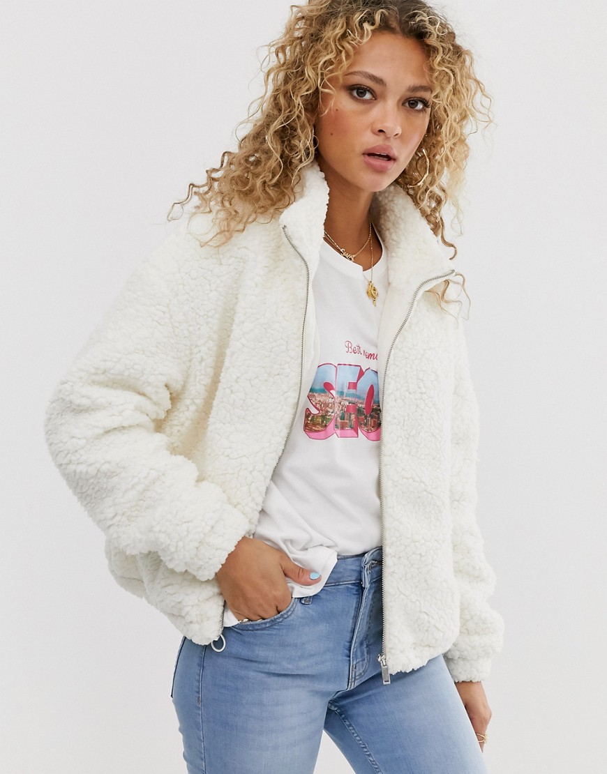 New Look Zip Through Fleece In Cream | ModeSens