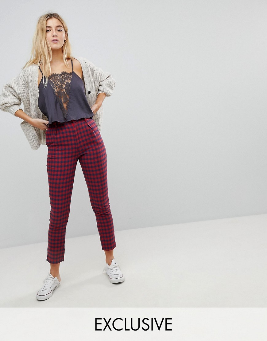 Daisy Street Tailored Trousers In Check - Red