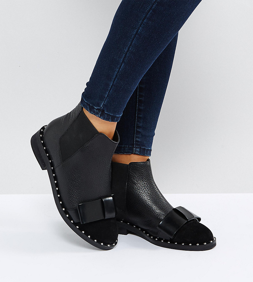 Asos Design Asos Aubrey Wide Fit Leather Bow Ankle Boots-black