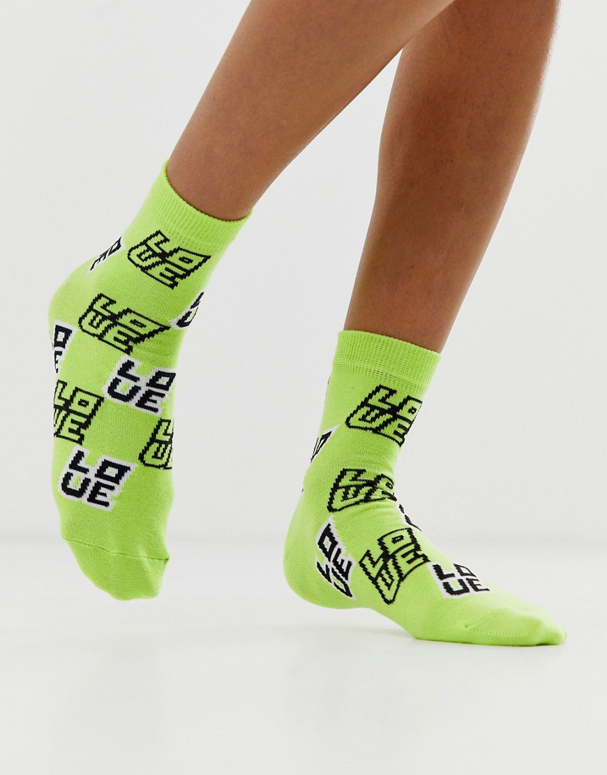 ASOS DESIGN neon love ankle socks