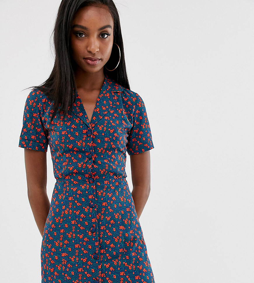 Fashion Union Tall fitted shirt dress in ditsy floral
