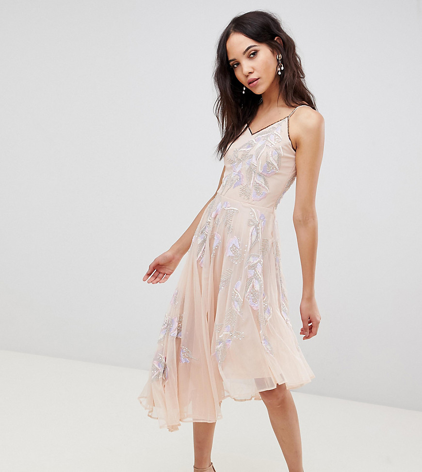 Frock And Frill Tall Embroidered Cami Strap High Low Midi Dress With Plunge Back Detail