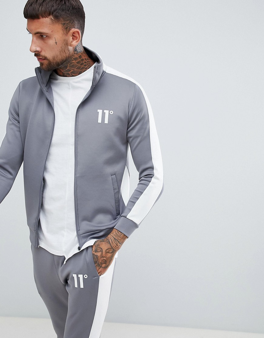 11 Degrees muscle fit track jacket in grey with logo - Grey