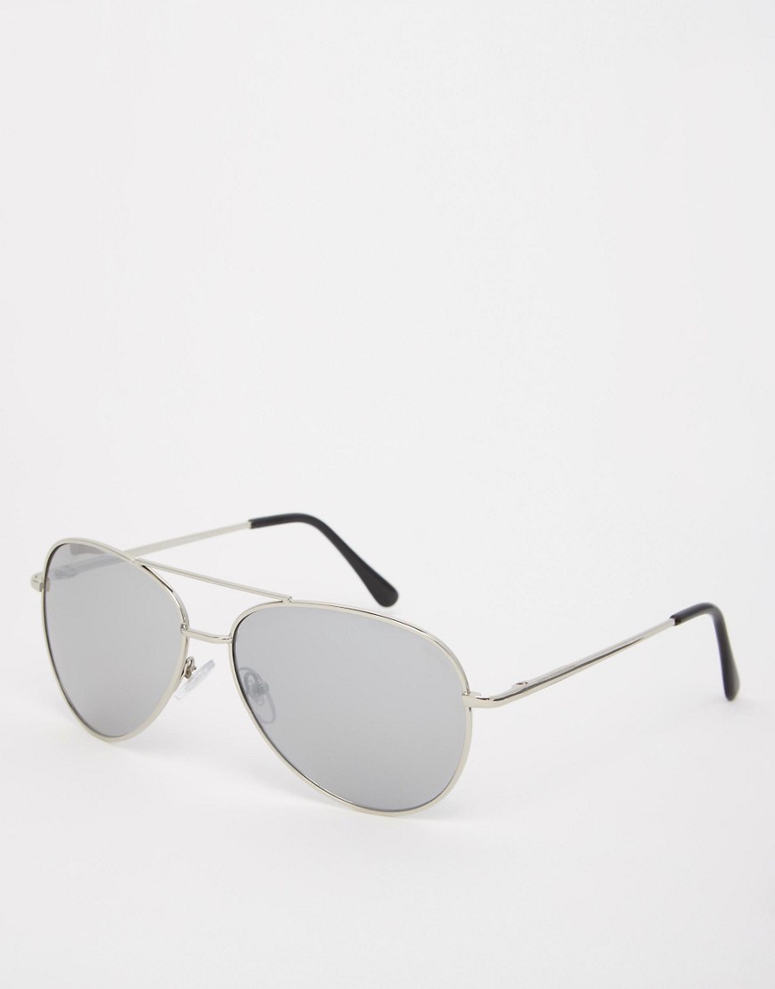 ASOS Silver Aviator Sunglasses With Mirrored Lens