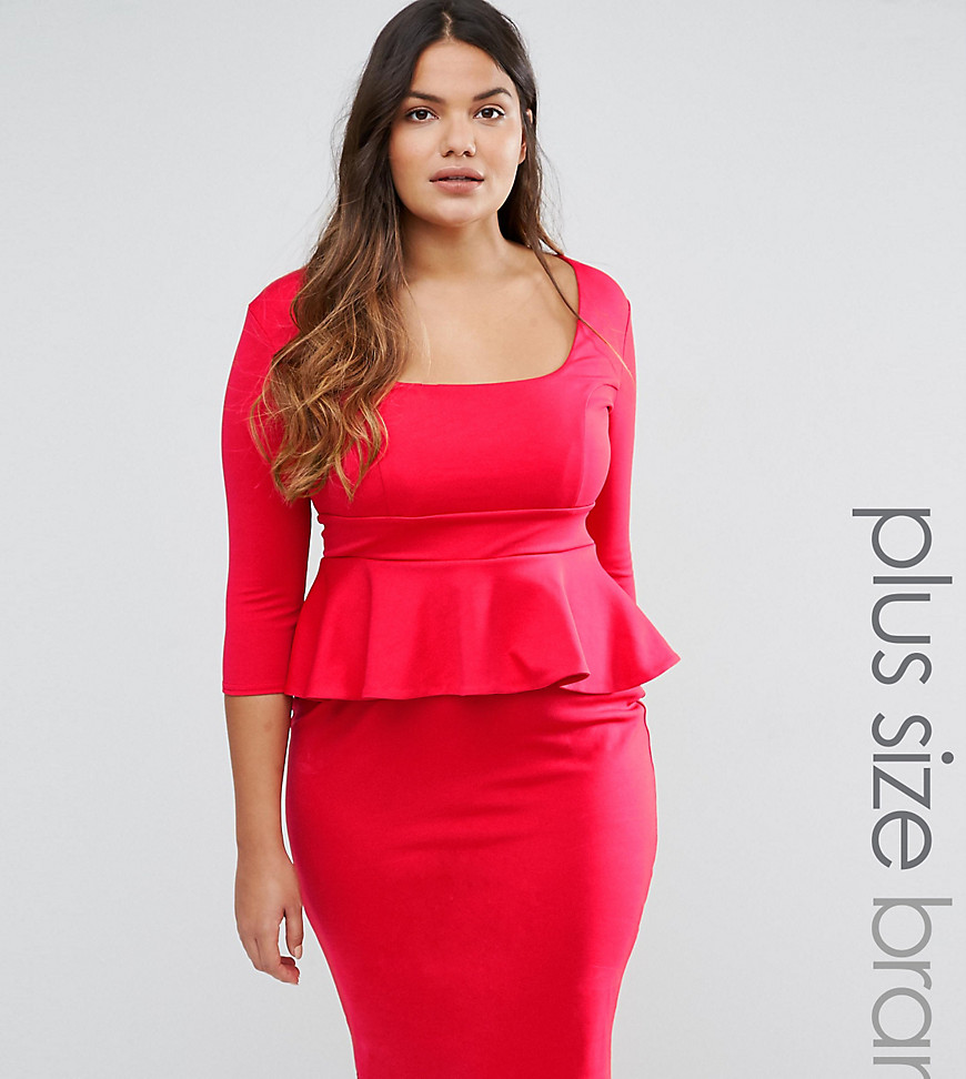 Платье-футляр с баской Goddiva Plus - Красный 