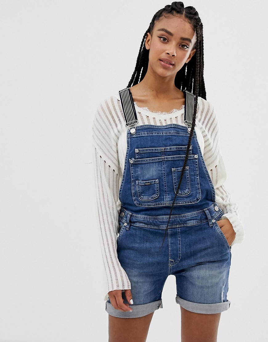 Pepe Jeans Dungaree Shortall with Stripe Straps