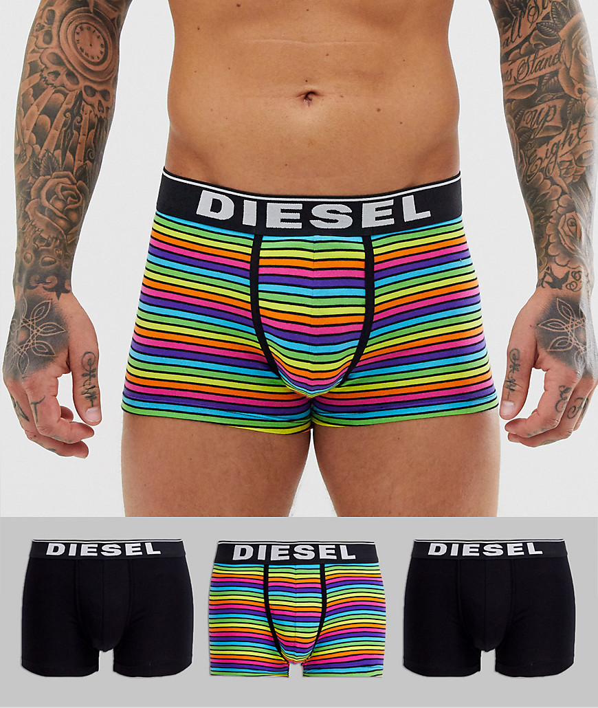 Diesel 3 pack rainbow stripe trunks in multi