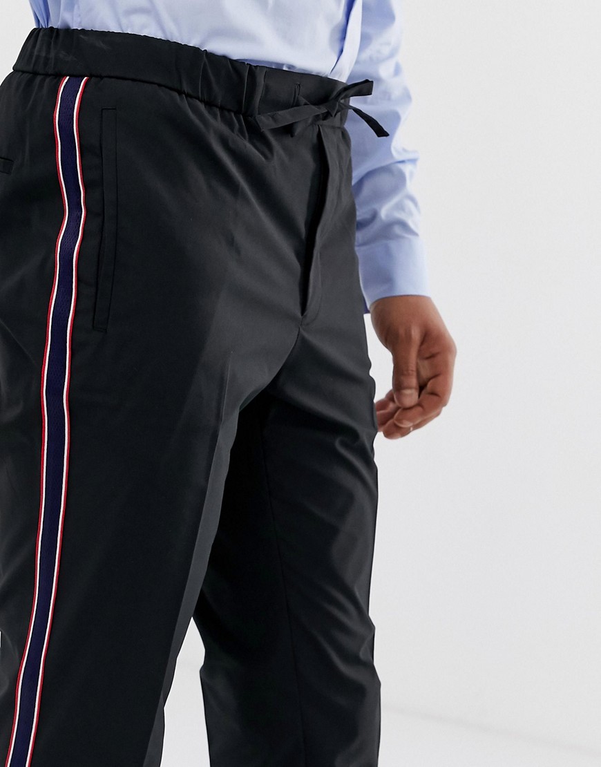 Burton Menswear slim fit trousers with side stripe in black