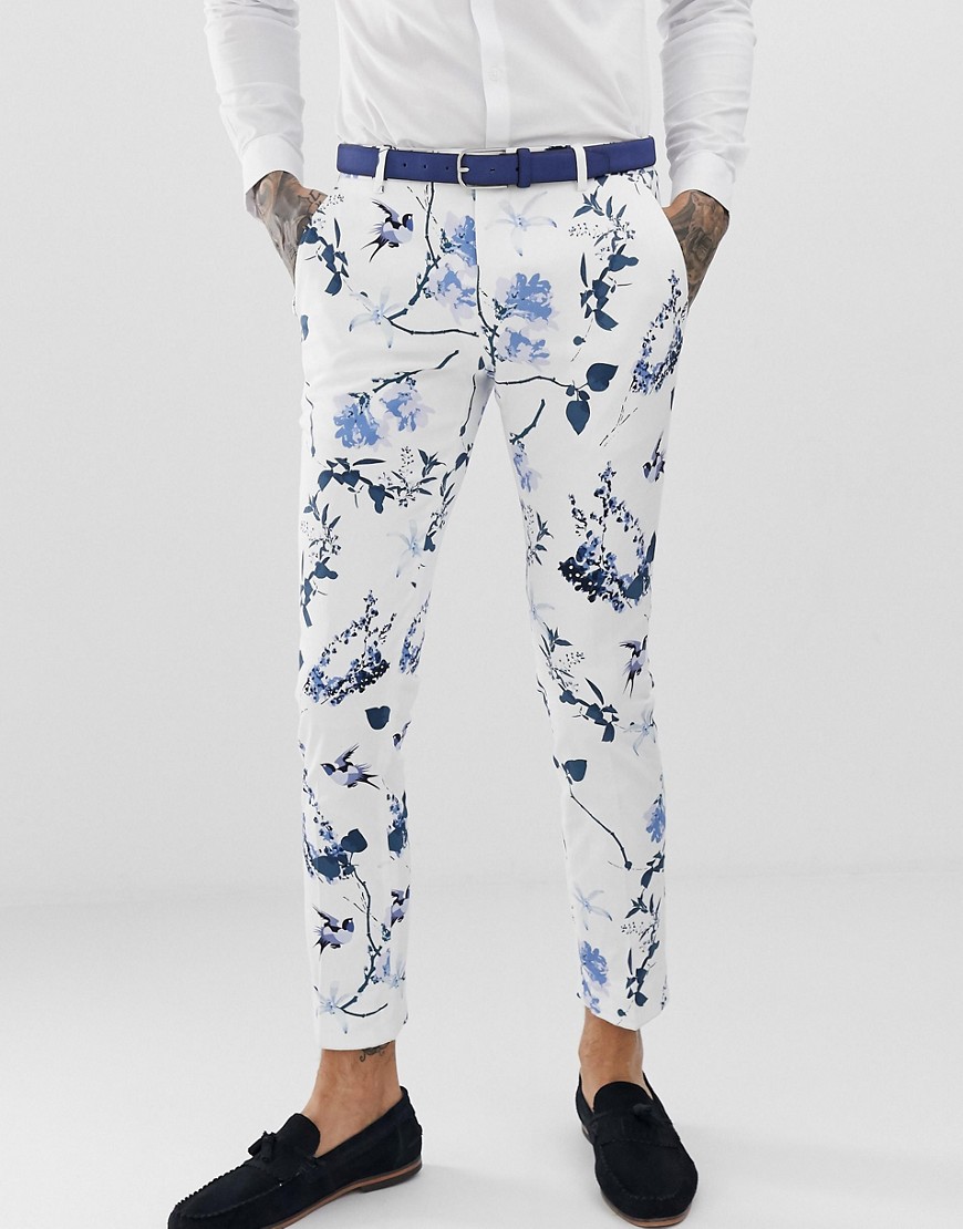 Twisted Tailor super skinny suit trouser in white floral print