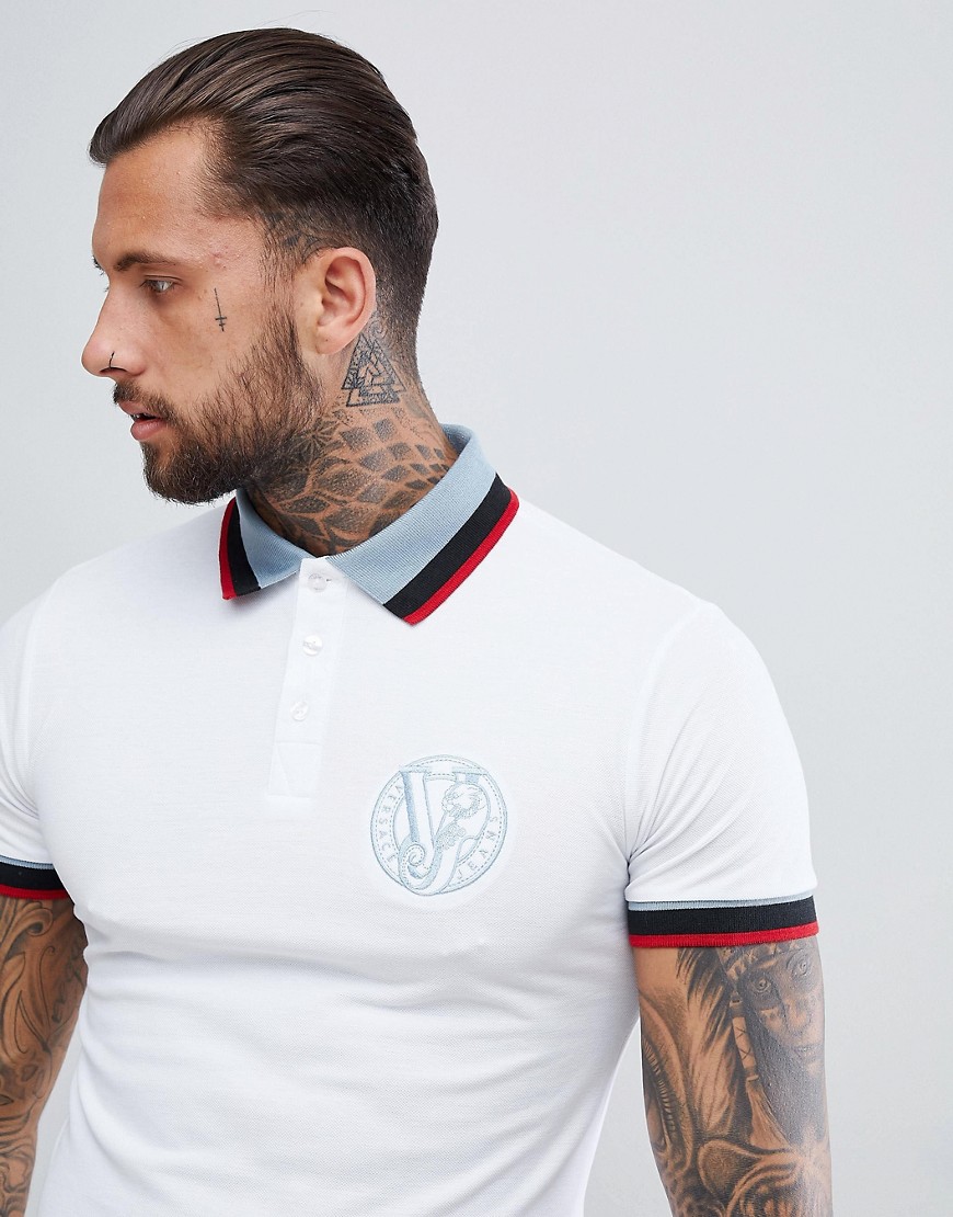 Versace Jeans Polo Shirt In White With Tipped Collar - White