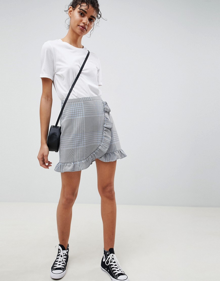 ASOS DESIGN tailored check mini skirt with ruffle