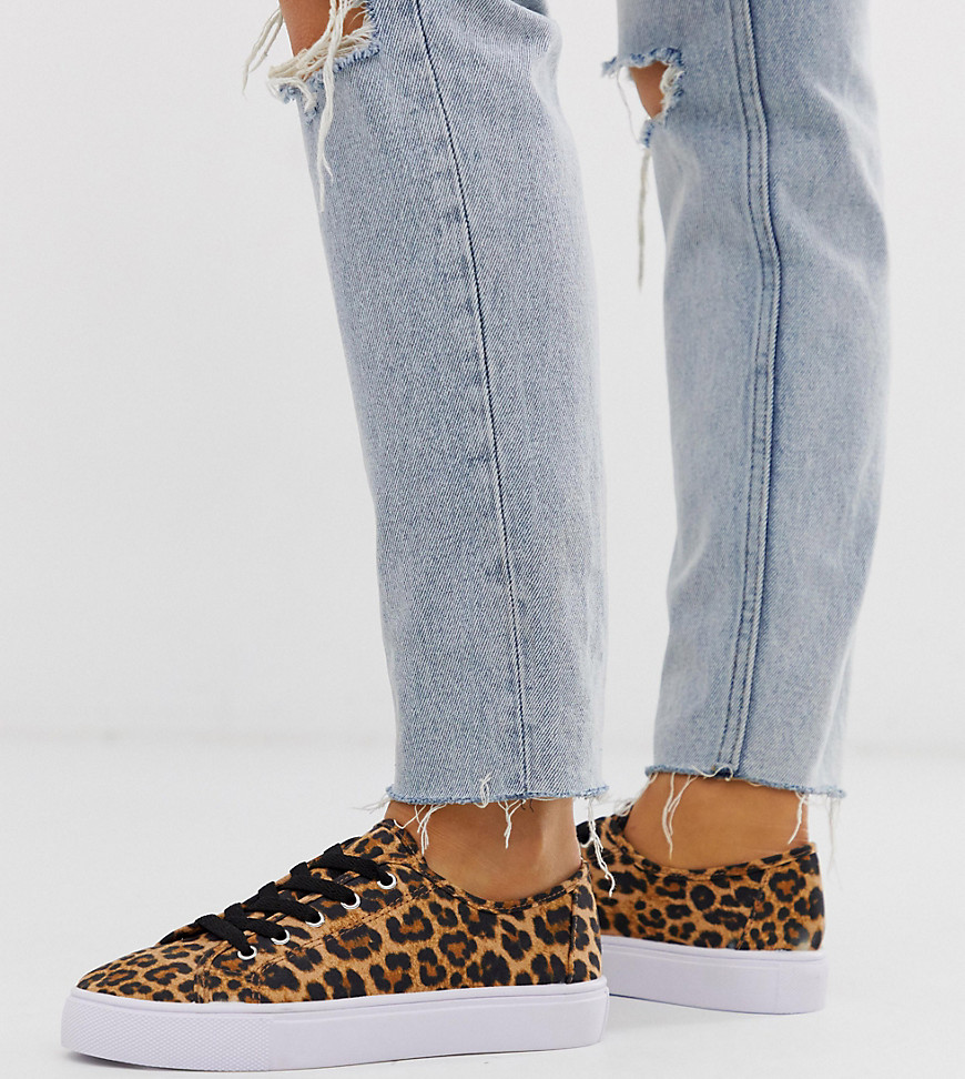 ASOS DESIGN Wide Fit Dusty lace up trainers in leopard