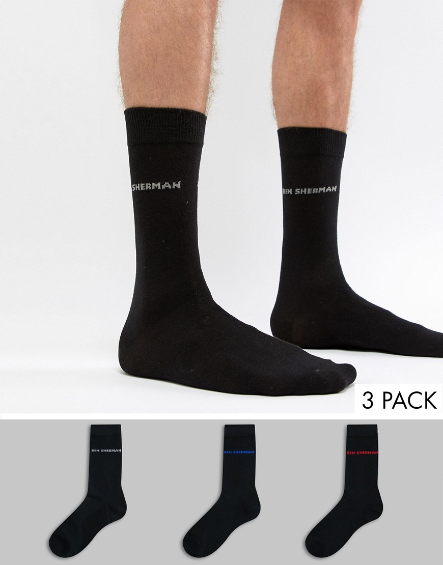 Ben Sherman 3 Pack Black Sock - Black