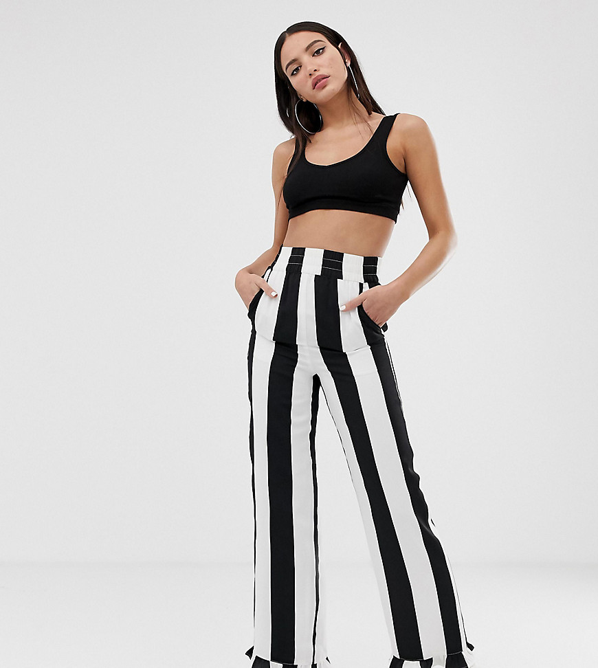 COLLUSION Tall bold stripe trouser with ruffle hem