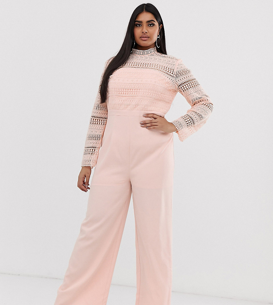 Chi Chi London Plus 2 in 1 lace high neck jumpsuit in pink