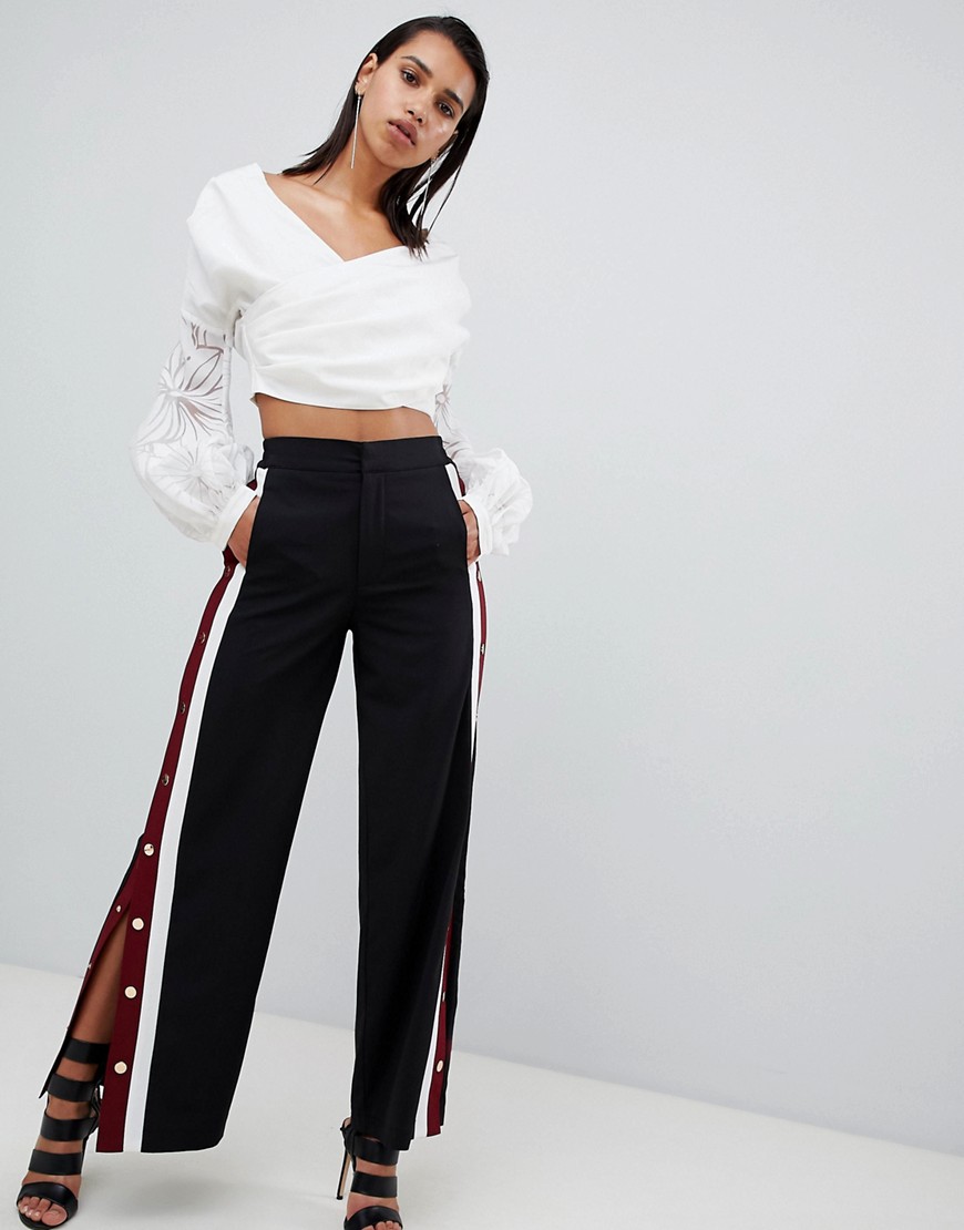 Parallel Lines smart trousers with popper side stripe - Black