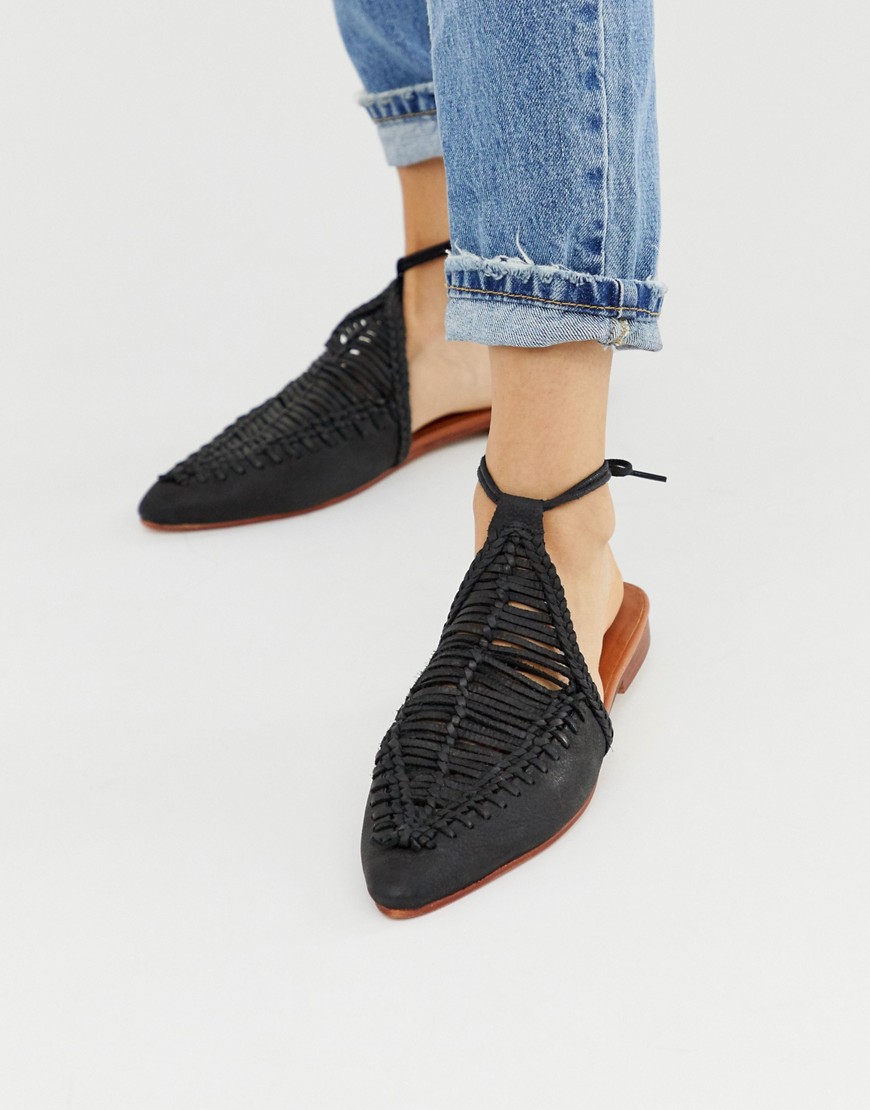 Free People Dana leather woven flat mules with ankle ties