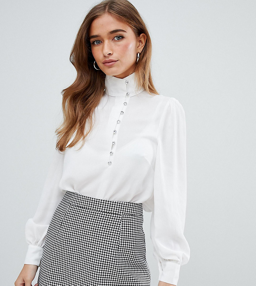 Fashion Union petite button collar blouse - White