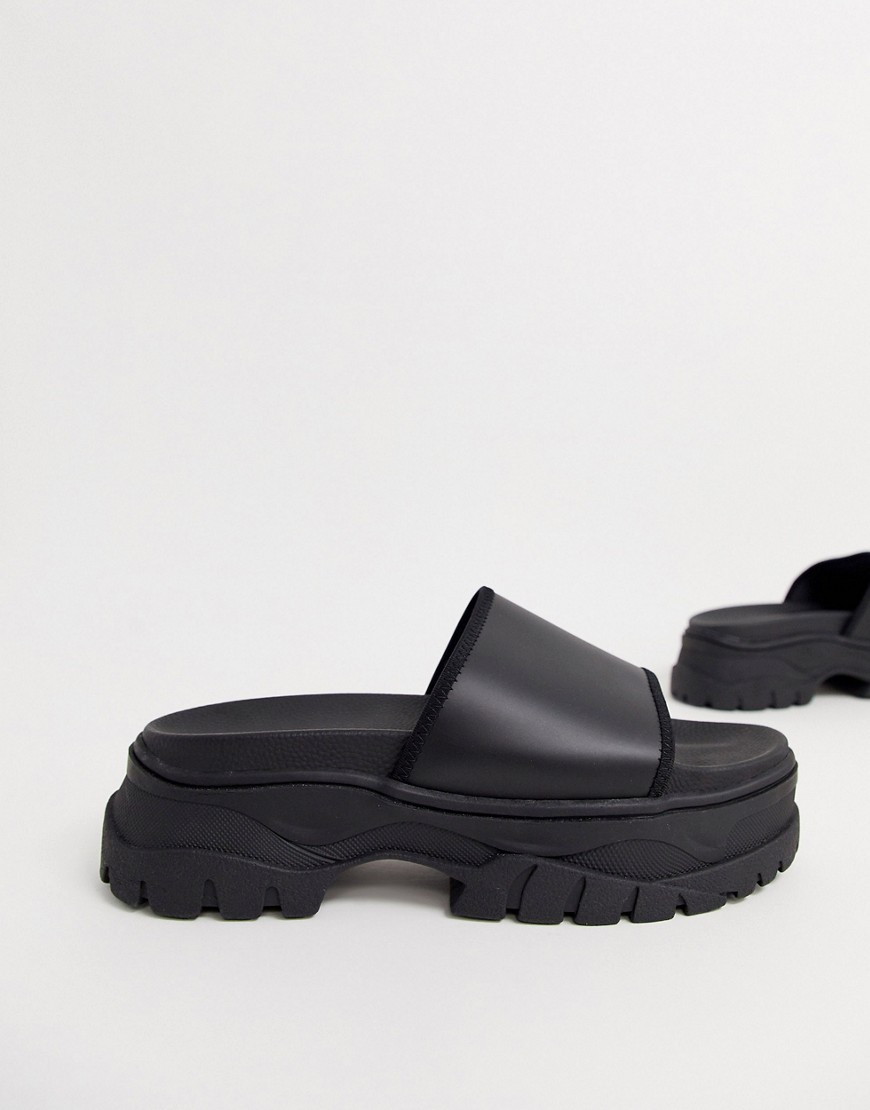 ASOS DESIGN sliders in black with chunky sole
