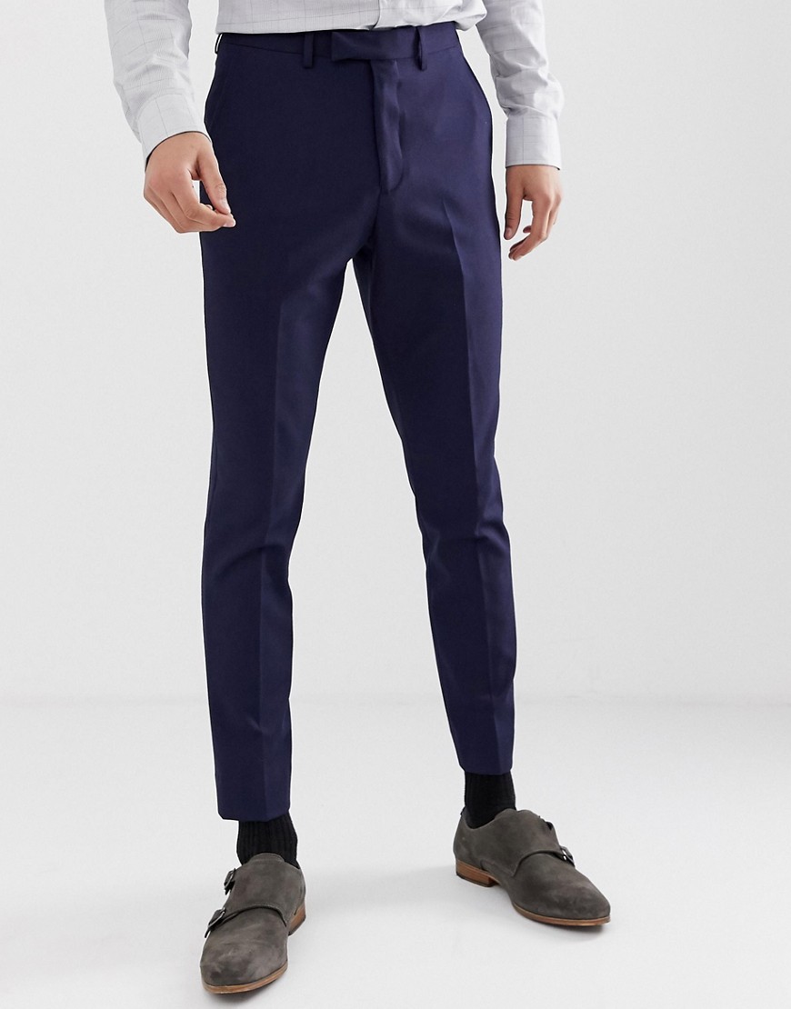 Moss London muscle fit suit trousers in navy