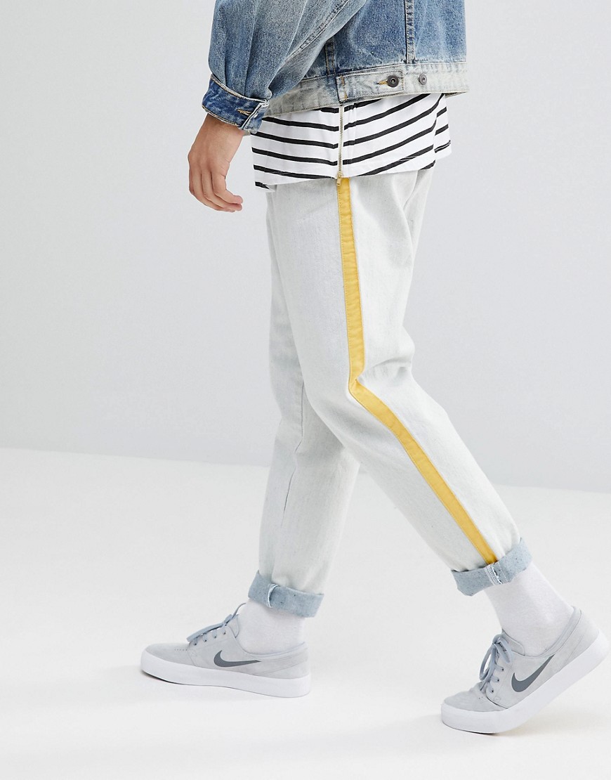 ASOS Double Pleat Jeans In Ecru With Side Stripe