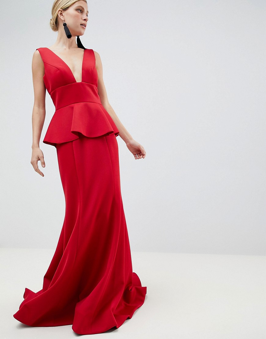 Jovani Peplum Maxi Dress - Red