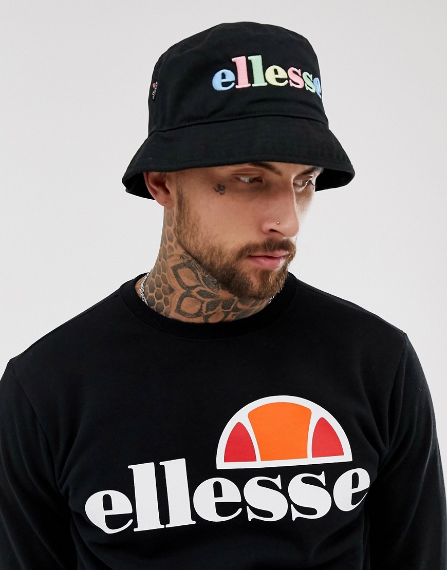 ellesse Lomba bucket hat with embroidered rainbow logo in black