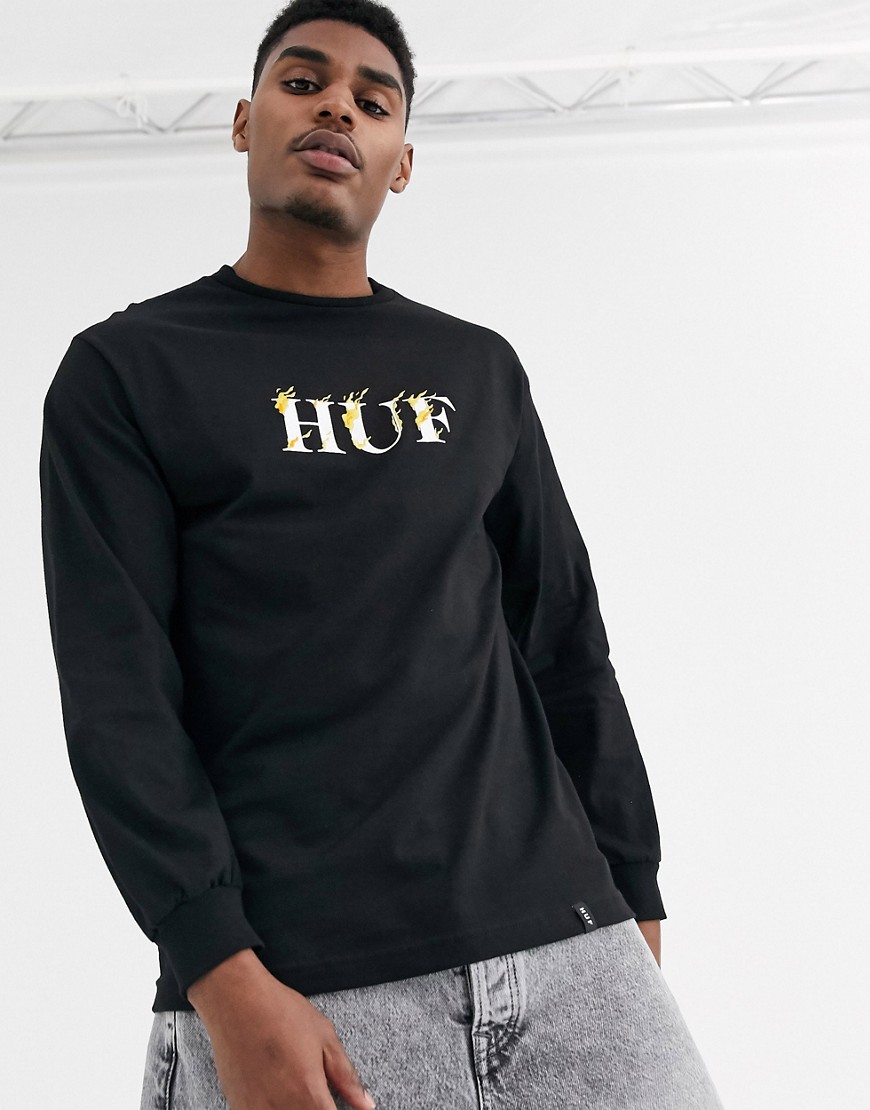 HUF Phoenix long sleeve t-shirt with embroidered flame print in black