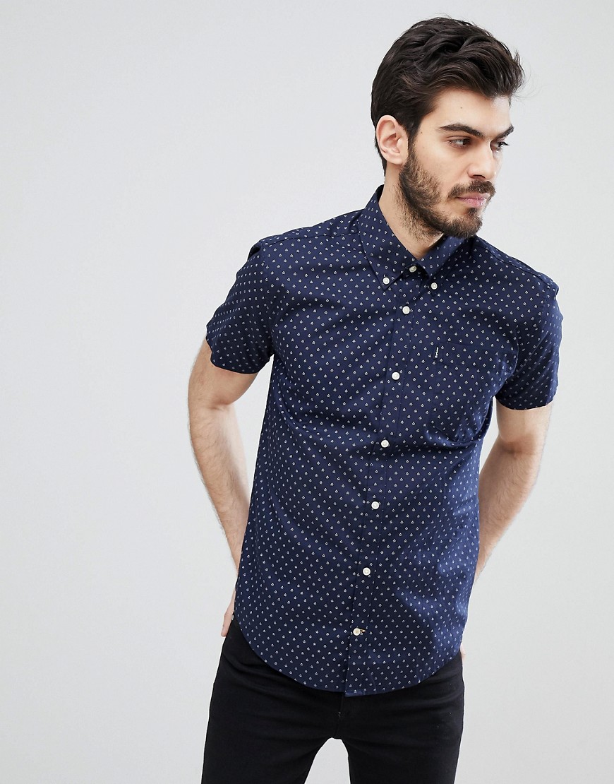 Barbour Rory Short Sleeve Slim Fit Micro Pattern Shirt in Navy - Navy