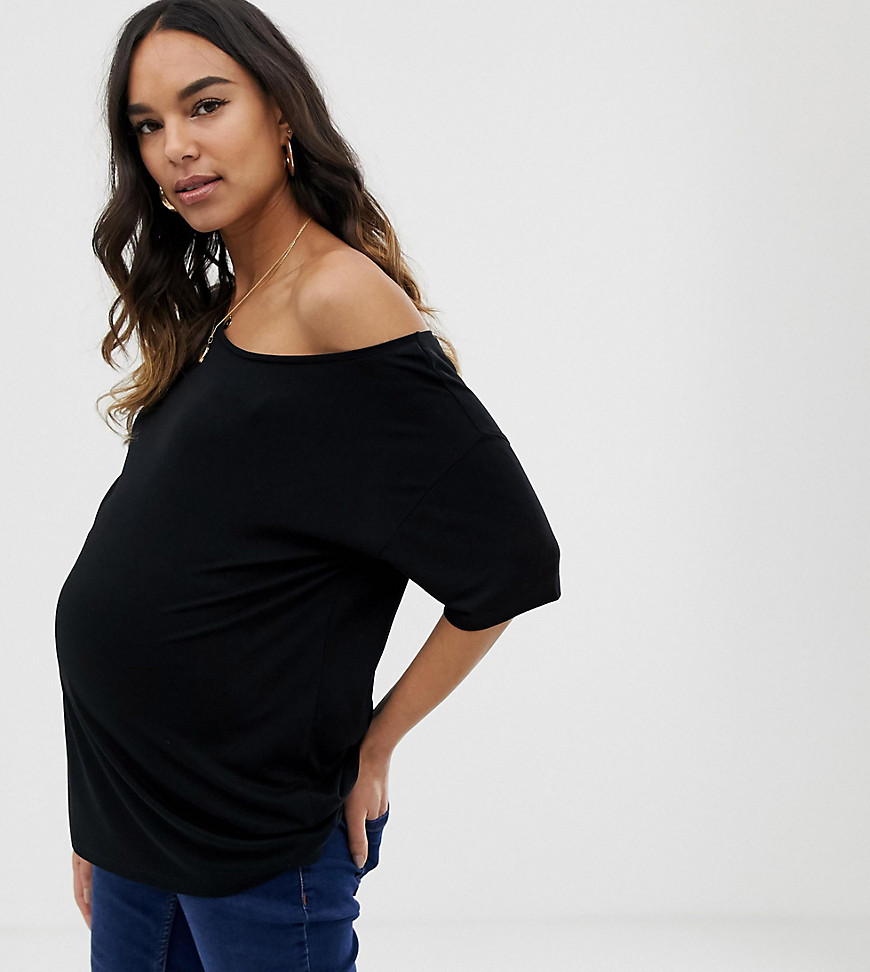 ASOS DESIGN Maternity off shoulder t-shirt in black