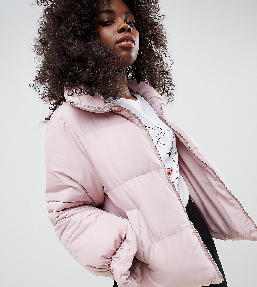 Lost Ink Petite Padded Jacket With Gathered Cuffs - Dusty pink