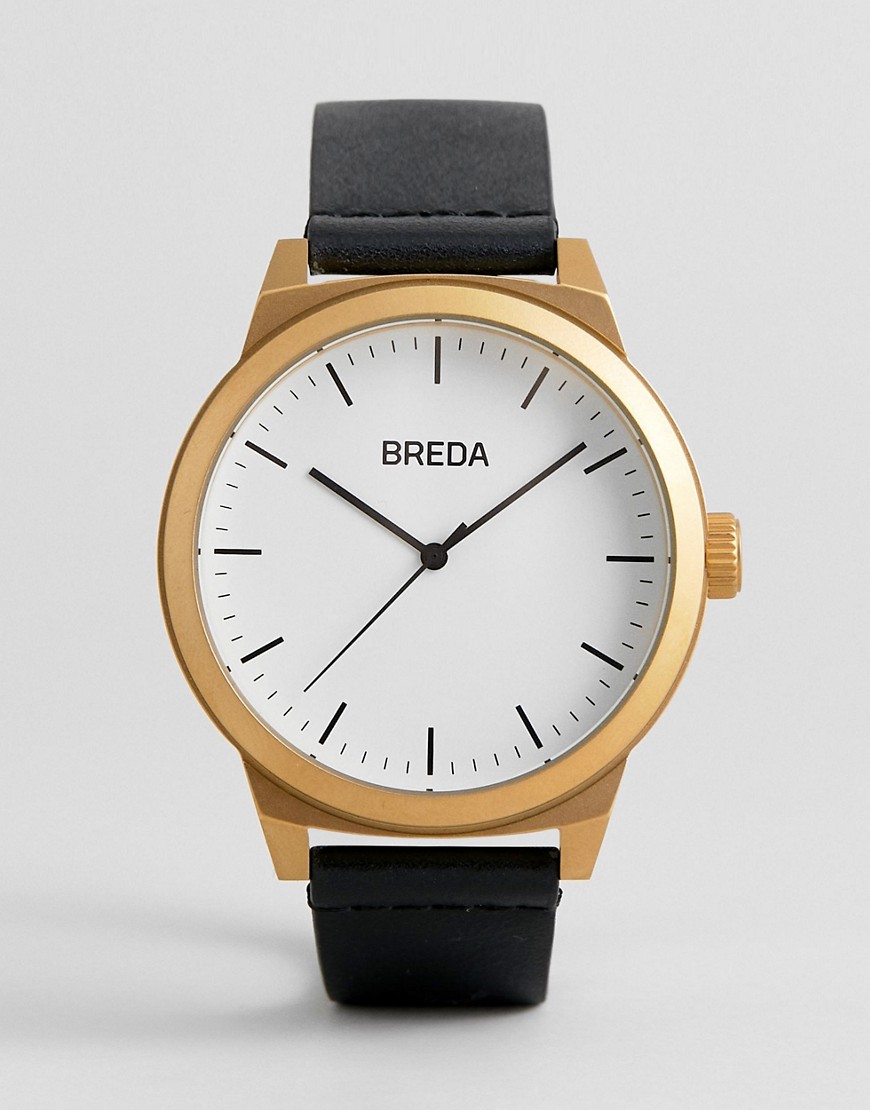 Breda 8184k Men's 'Rand' Gold and Black Leather Strap Watch 43MM