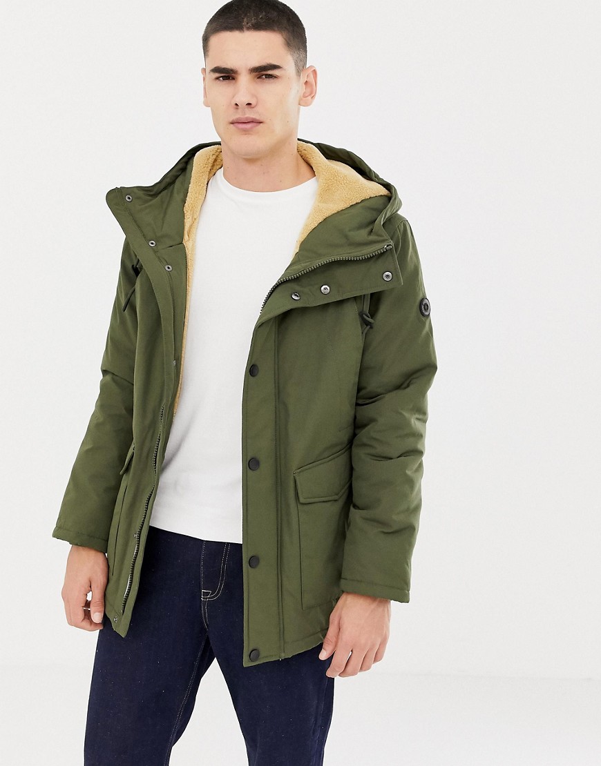 Esprit hooded parka with teddy lining in light khaki