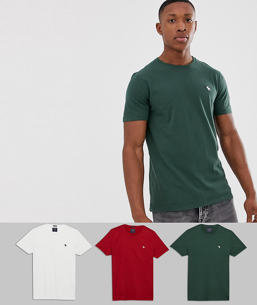 Abercrombie & Fitch 3 pack icon logo t-shirt in red/white/green