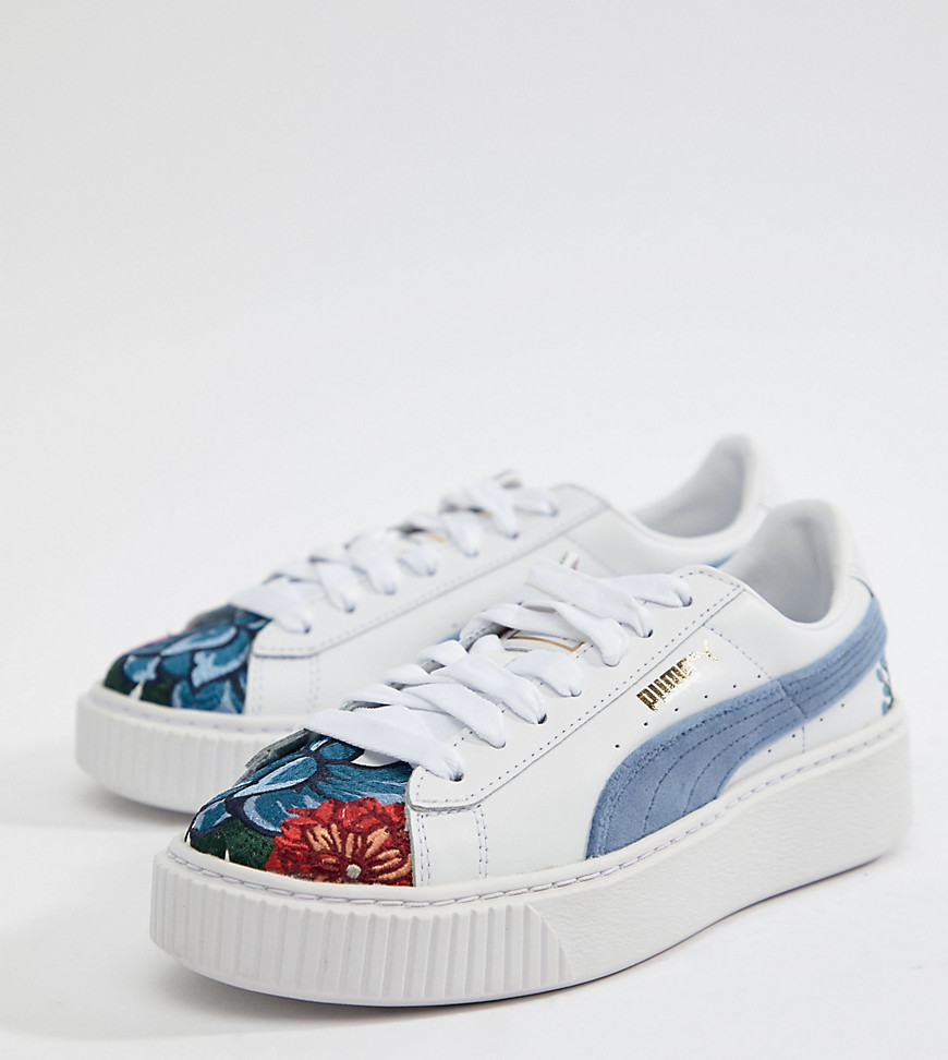 PUMA SUEDE PLATFORMS IN WHITE WITH EMBRODIERY,36612301