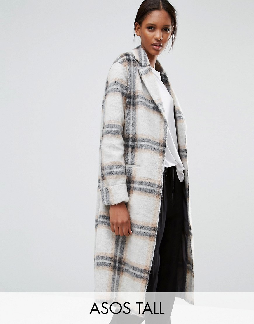ASOS Tall | ASOS TALL Wool Blend Coat in Edge to Edge Check with Roll ...