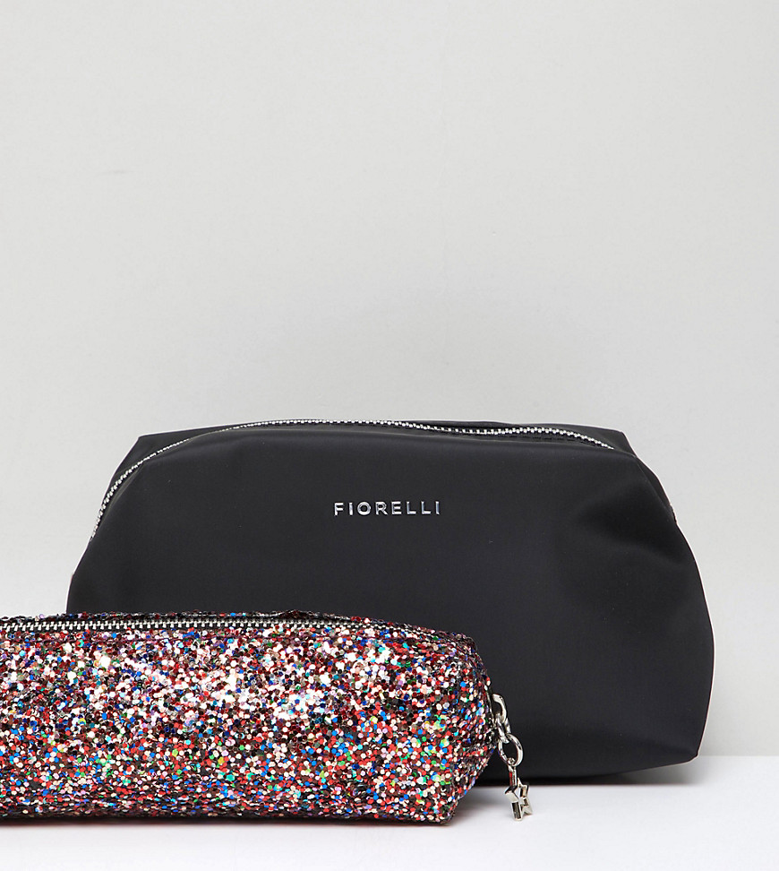 Fiorelli Adaline black make up bag with multi glitter brush bag