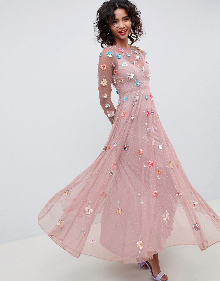 ASOS EDITION 3D embellished maxi dress in dobby spot