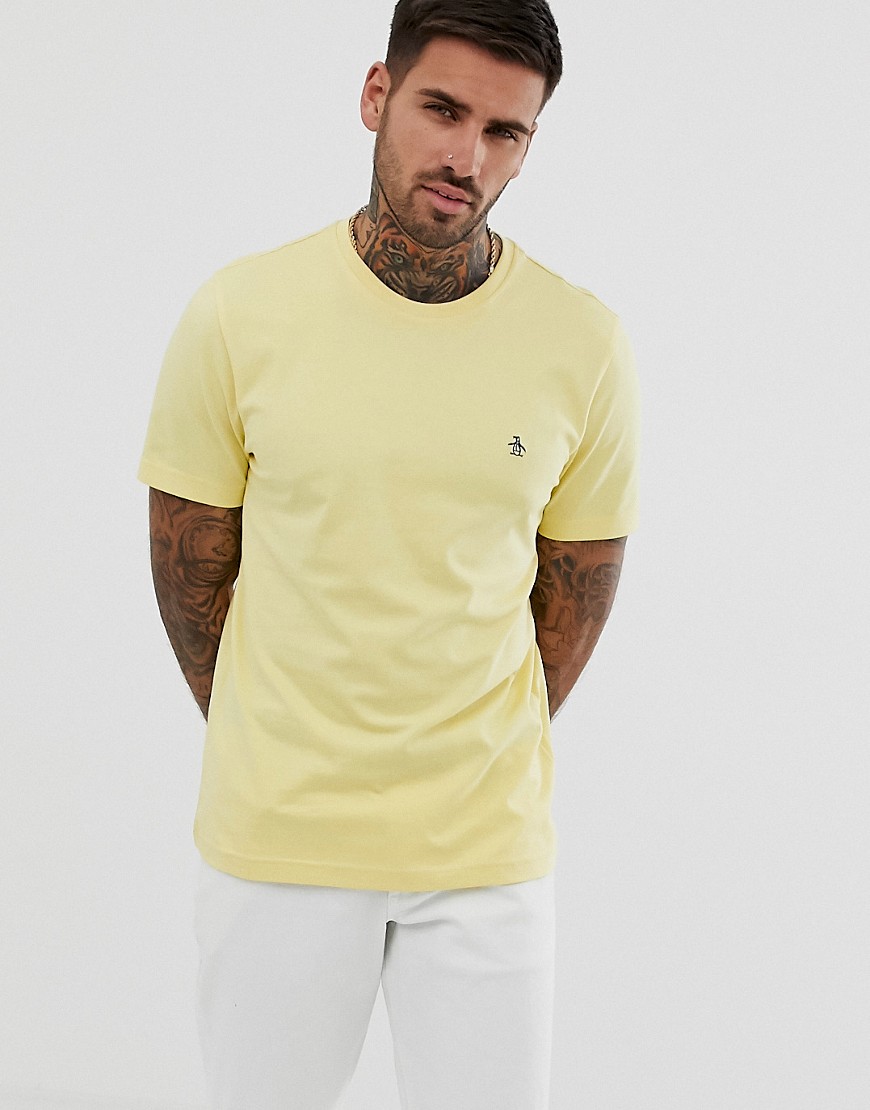 Original Penguin embroidered logo crew neck slim fit t-shirt in pineapple yellow