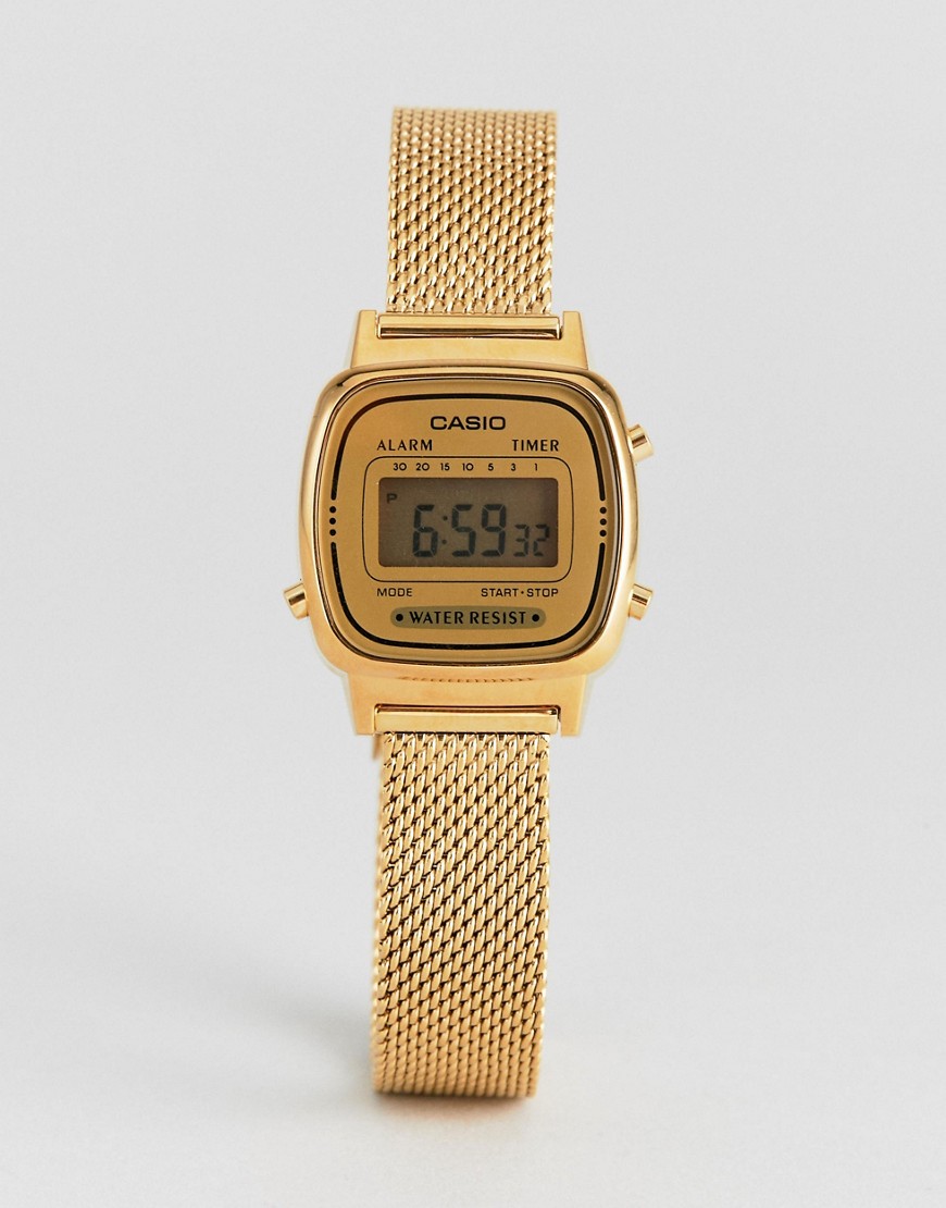 Casio LA670 Digital Mesh Watch In Gold - Gold