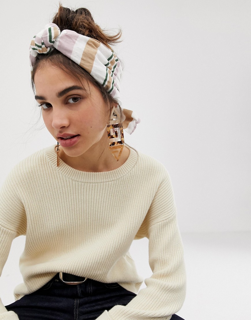 ASOS DESIGN knot front headscarf in natural stripe