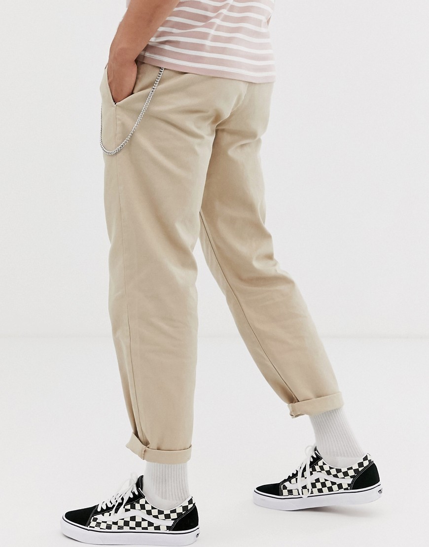 Topman straight leg chinos with chain in stone