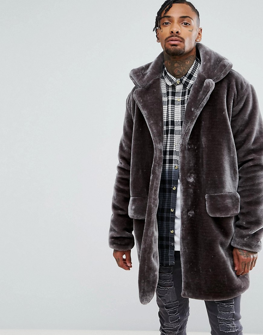 The New County Oversized Overcoat In Teddy Faux Fur - Grey
