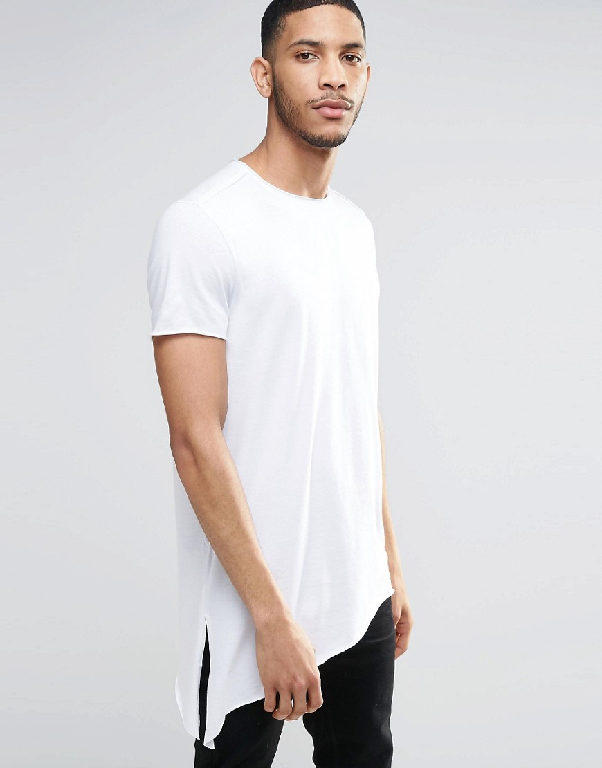 ASOS | ASOS Super Longline T-Shirt With Hanky Side Hem In White at ASOS