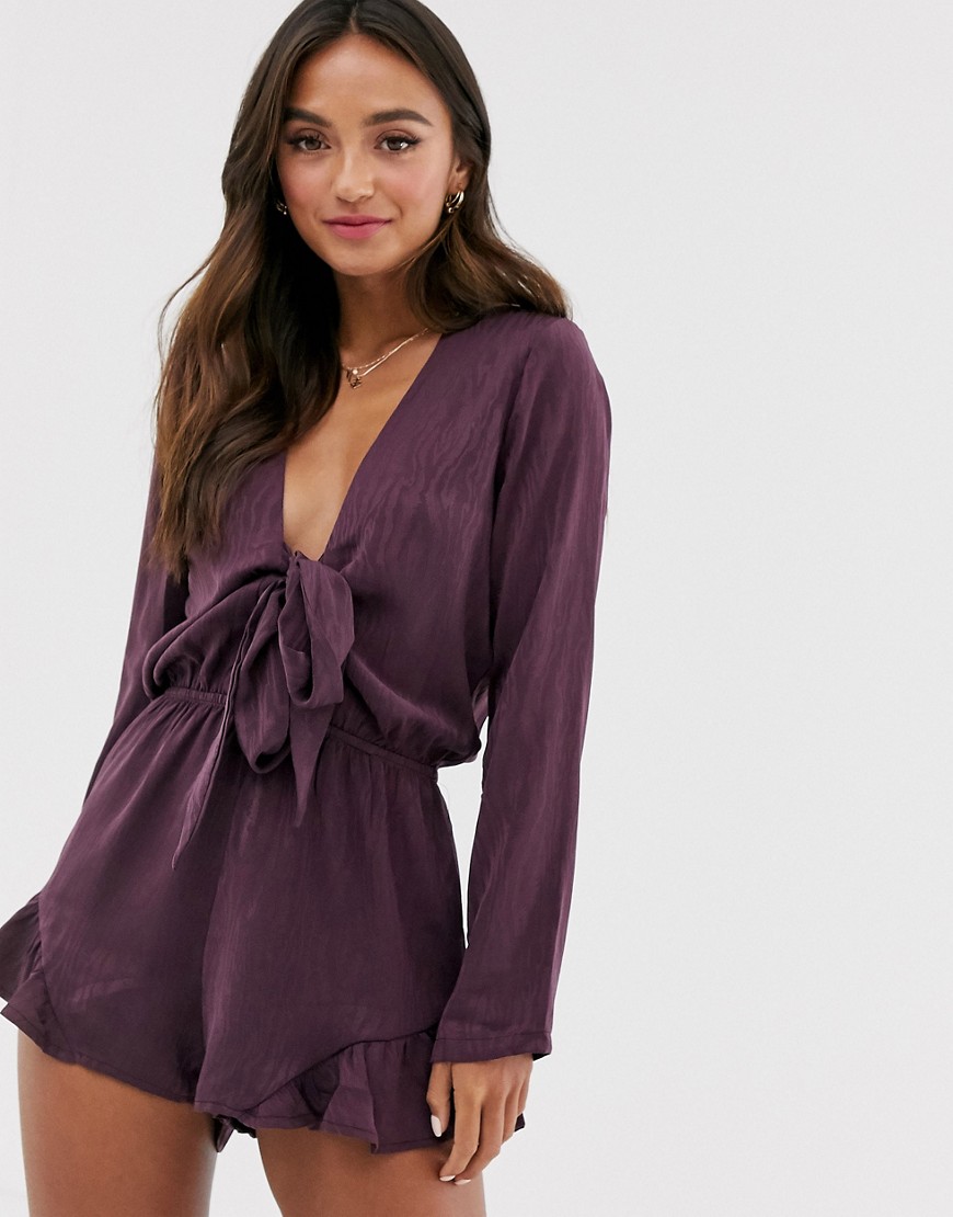 Glamorous tie front playsuit in satin