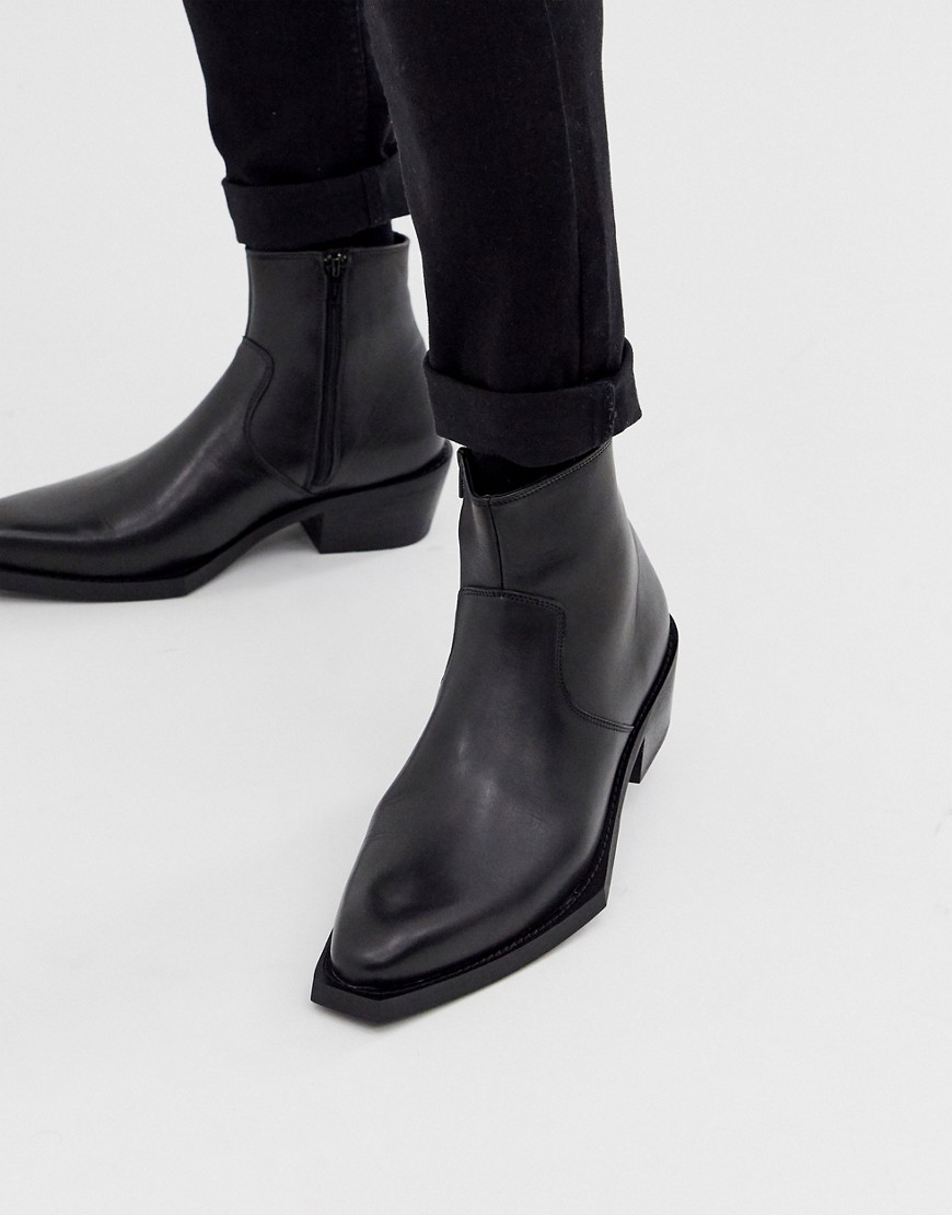 ASOS DESIGN chelsea boots in black leather with exaggerated cuban sole