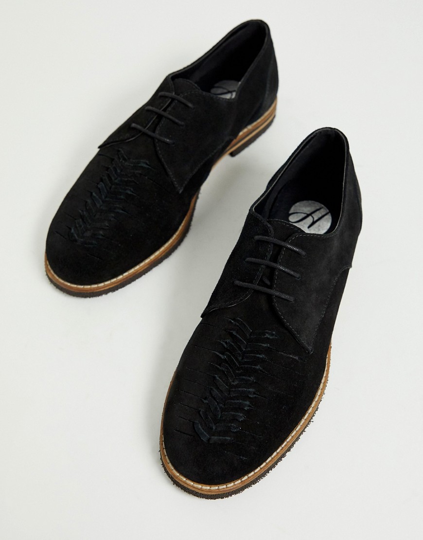 H by Hudson Chatra woven lace up shoes in black suede