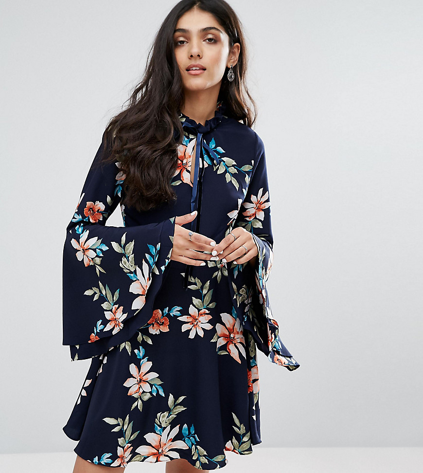 Glamorous Tall Skater Dress With Fluted Sleeves - Floral